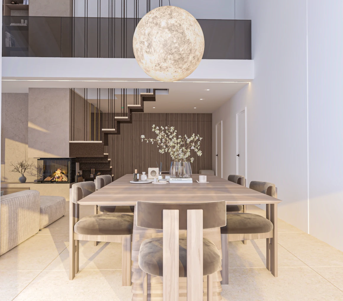 Contemporary dining space featuring elegant decor.